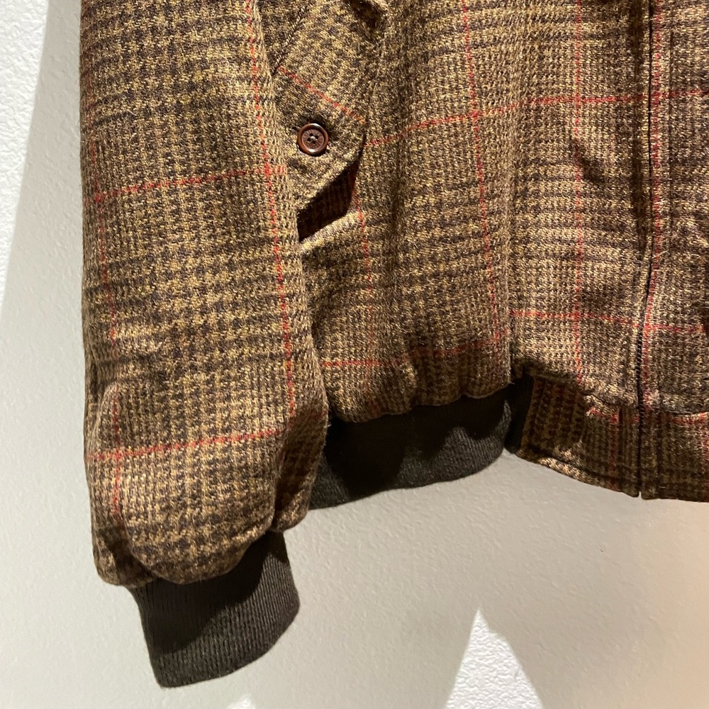Orvis Vtg Wool Brown Check Plaid Bomber Jacket XL Corduroy Collar Houndstooth - Picture 5 of 8